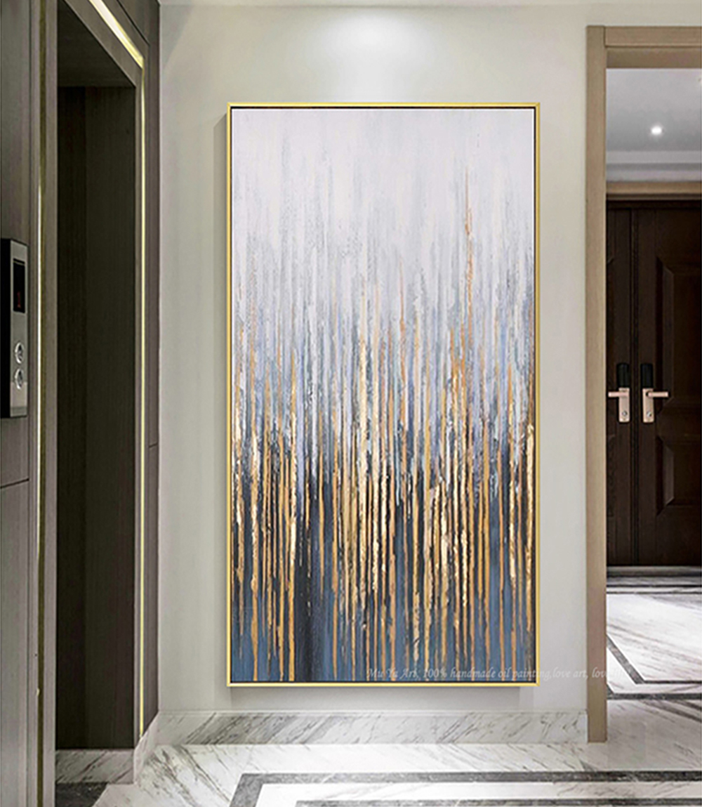 Handmade Oil Vertical Abstract Art Decorative For Living Room Decor Golden