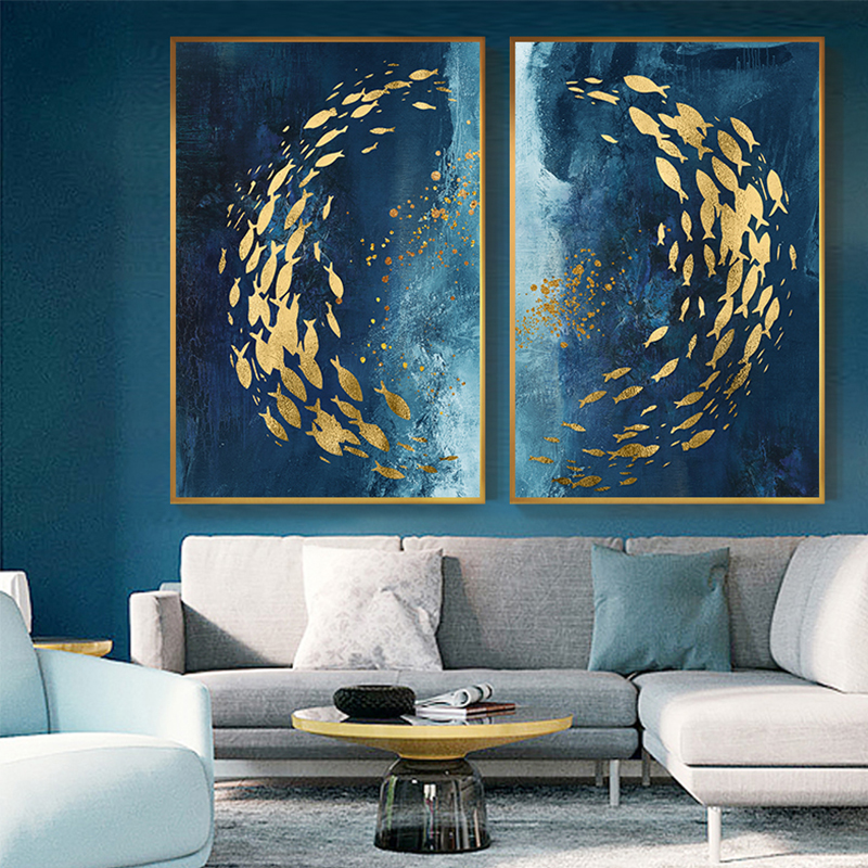 Golden Fish Butterfly Wall Art Canvas Painting Abstract Posters And Prints Pictures Living Room Decoration Home