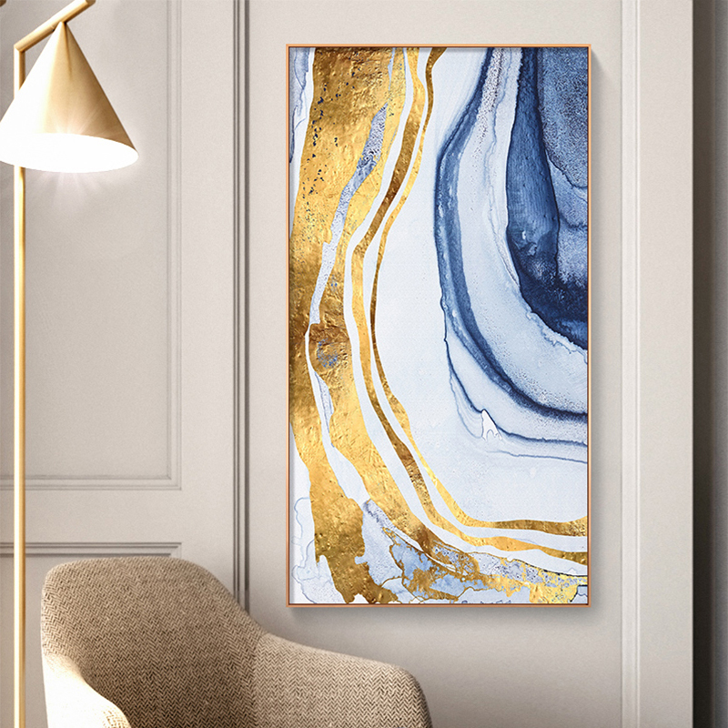 Abstract Golden Years Luxury Canvas Painting Tableaux Big Blue Poster Print Wall Art Living Room Cuadros Salon Decoracion